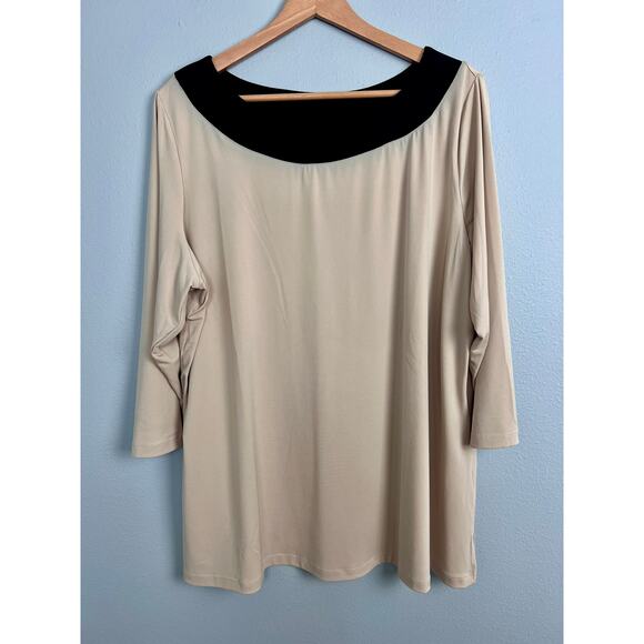 Susan Graver Women's 1X Tunic Top Colorblock‎ Stretch Knit 3/4 Sleeve Career - Picture 2 of 10